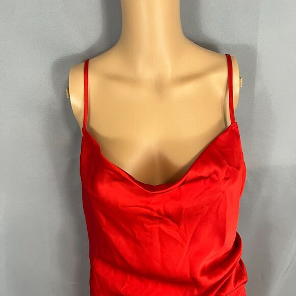 Red Satin Slip Dress Size Small Cowl Neck Midi Valentine’s Day Date Night Flirty - Picture 4 of 12